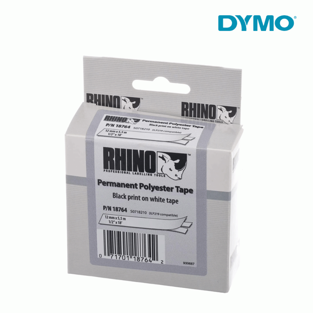 DYMO RHINO S0718210 12mmX5.5m Polyester black on white (18764)