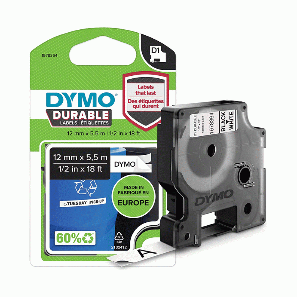 DYMO D1 1978364 Durable 12 mm x 5,5 M, Black on White