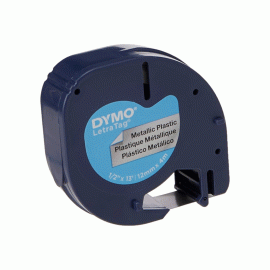 DYMO LetraTag Tape 91208 Plastic Black on Silver 12mm x 4m (S0721730)