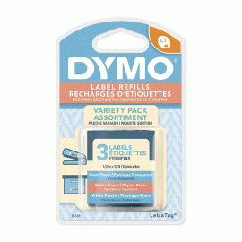 DYMO Label tape LT, 12331, Variety Pack of 3, 12mm x 4m