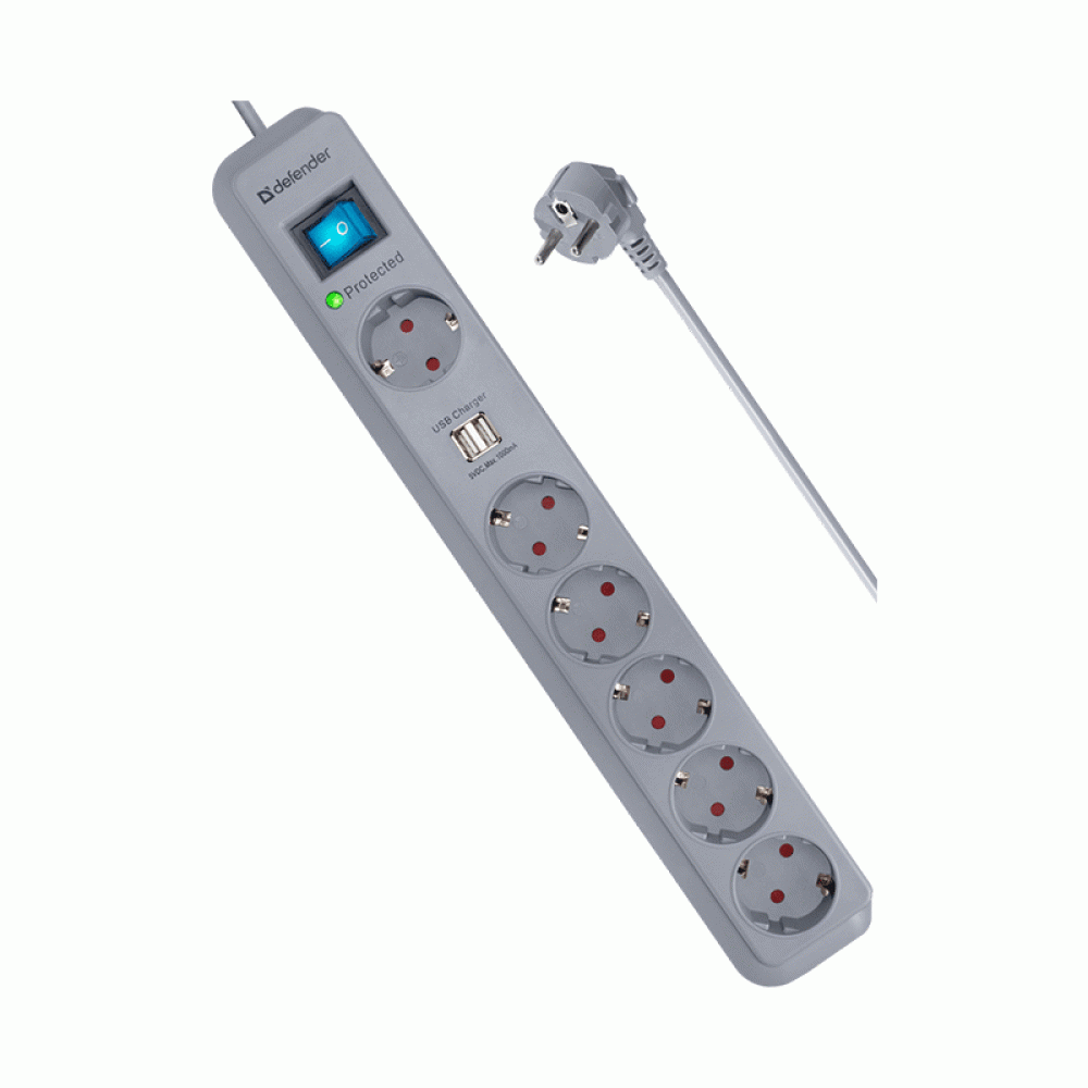 Defender DFS 501 2.0m, 2 USB ports, 6 outlets (99051)